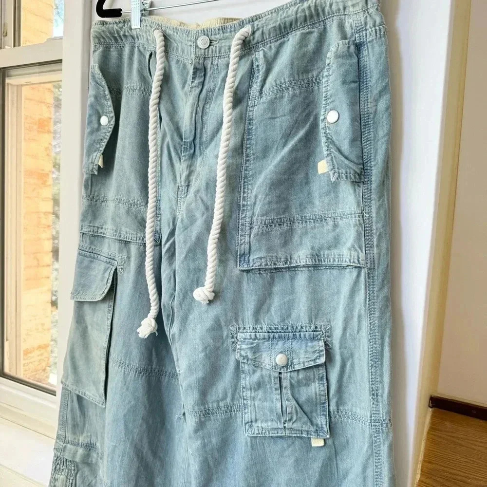 NWT Free People South Bay Wide-Leg Drawstring Jeans Blue XL - Picture 14 of 17